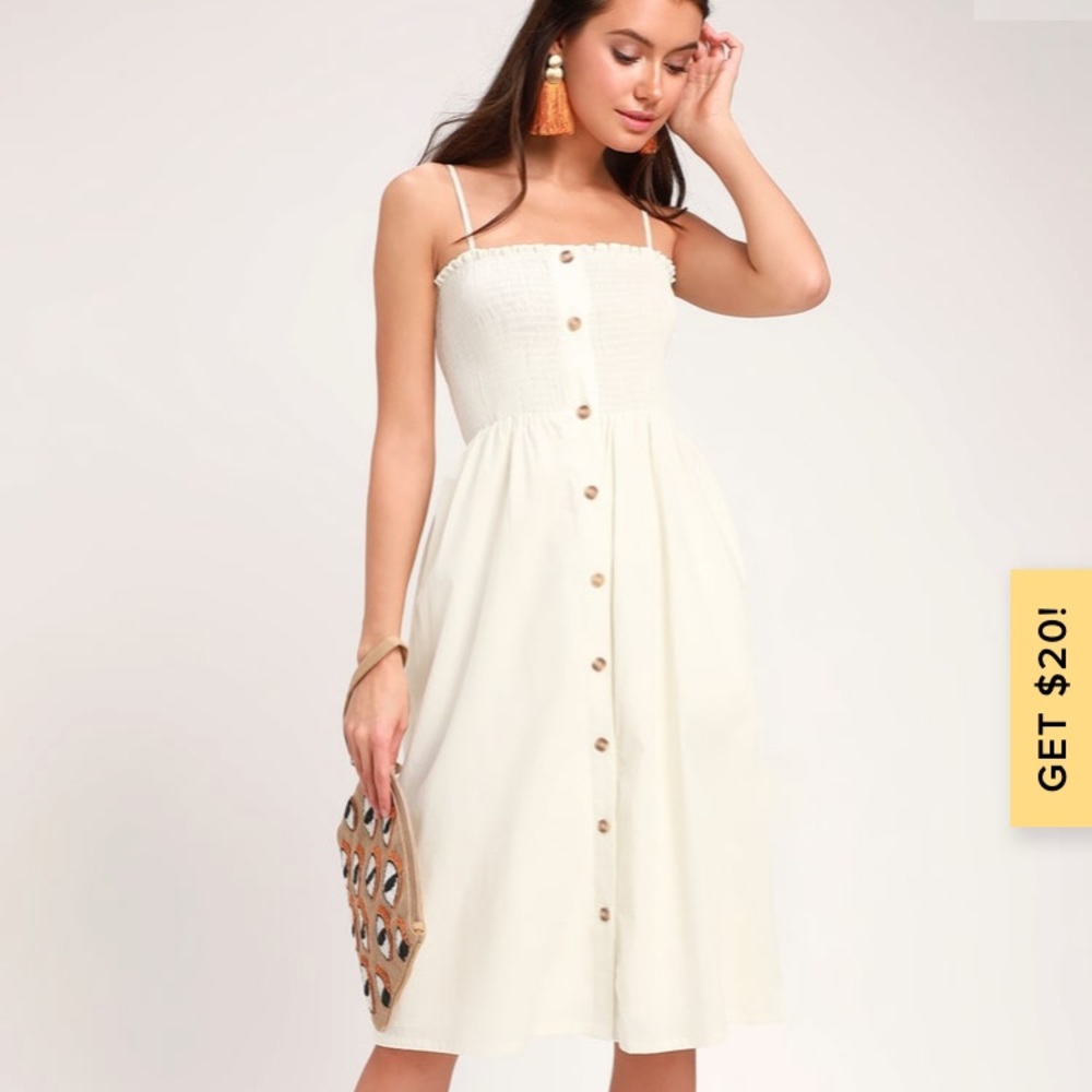Lulu's Cream Button-Down Dress